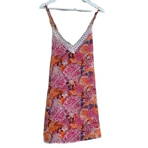 Miken swim cover up criss cross back M slip dress chemise boho crochet floral